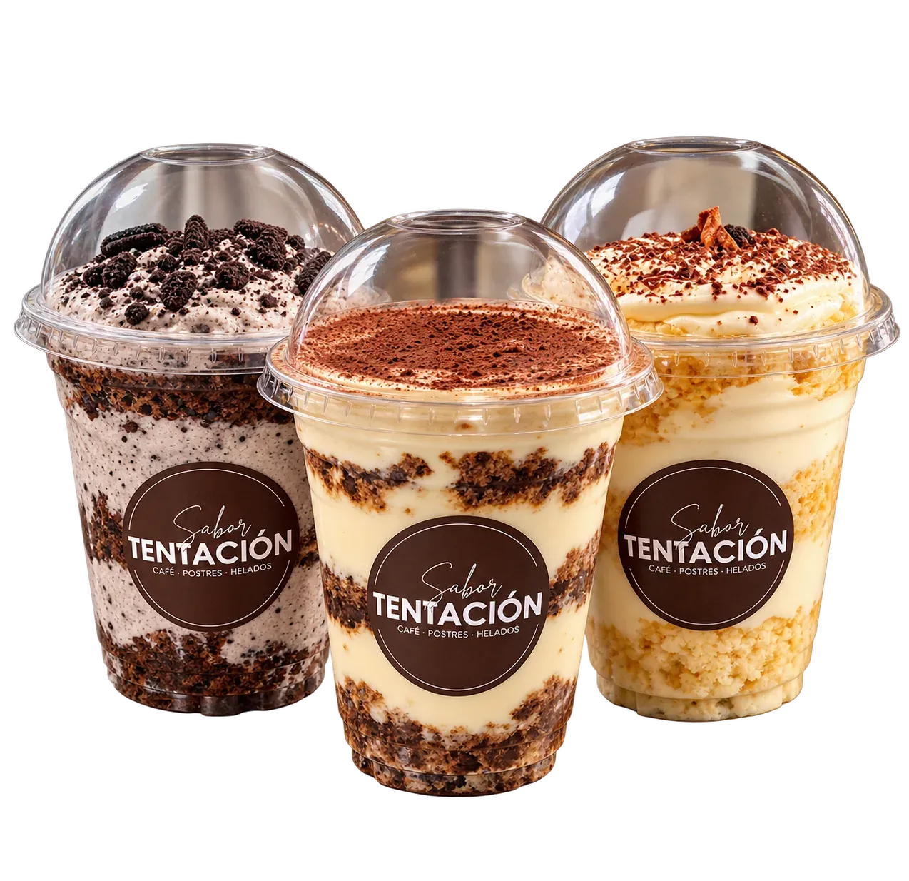 Postres cuchareables Sabor Tentación: Oreo, tiramisú y torta de galleta